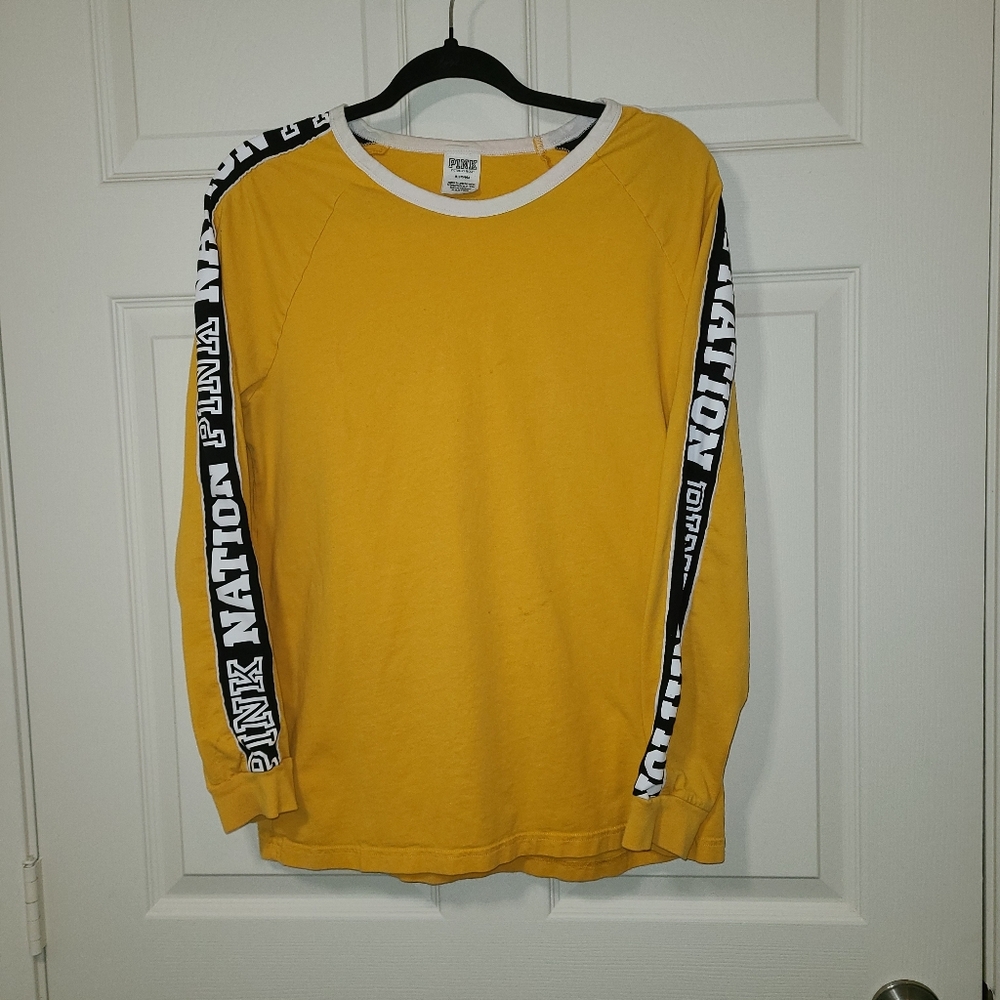 Victoria's Secret Pink Long Sleeve Pink Nation Tee Size M Yellow/black/white